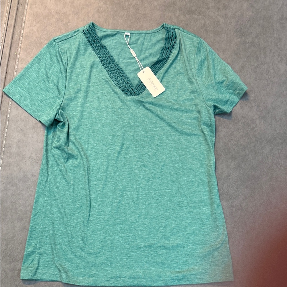 Stylish Teal V-Neck Short Sleeve Top